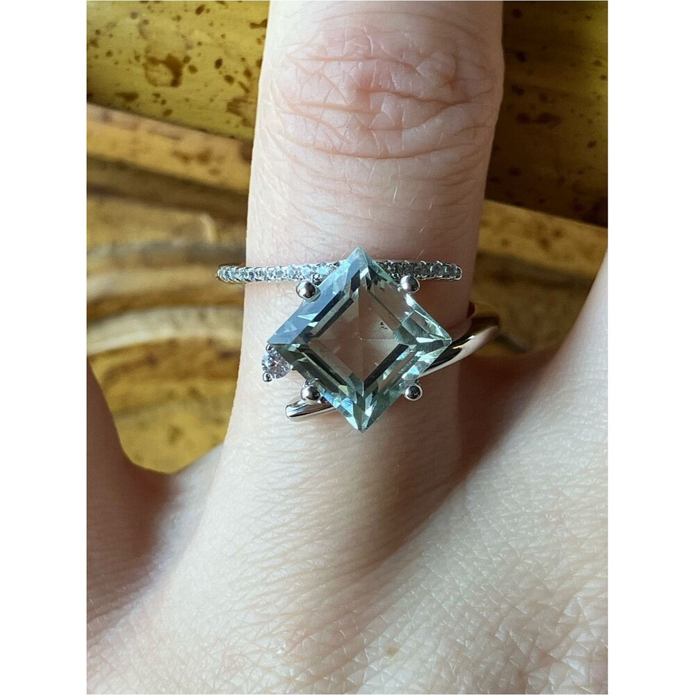 Natural Prasiolite Green Amethyst Sterling Silver Ring Size 6.75